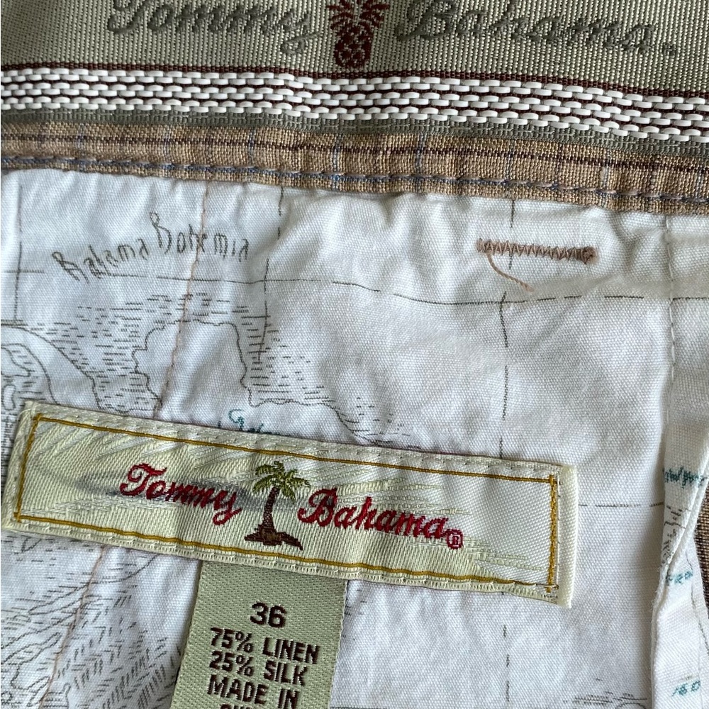 Tommy Bahama - Mens cream/blue/brown checkered LINEN/SILK high rise shorts, 36 - Picture 5 of 8